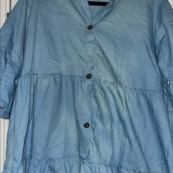 Light Blue Button-Up Tiered Dress - Picture 2 of 9